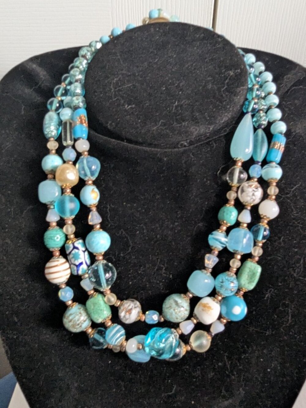 Beautiful Foil Glass, Murano Tube Lampwork Beaded Multi Strand Necklace **READ**